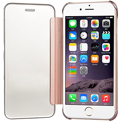 WeLoveCase Funda Tapa iPhone 6S Espejo Carcasas iPhone 6 R  gido Fundas Moviles PC Dura Cubierta Protecci  n Flip Cover Folio Case Resistente Piel Funda de Cuero para Apple iPhone 6 6S Oro Rosa