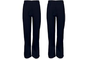 Inspire Me Pack of 2 Girls Back to School Pull Up Half Elasticated Waist Trousers Stretch Waistband Casual Formal Uniform Plain Nursery Pants Bottom Legging Kids Children