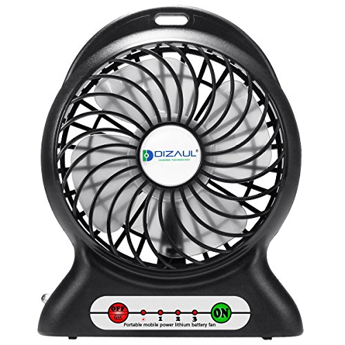 Tischventilator,dizauL USB mini Fan multifunktions tragbaren mobilen 3-Gang Schreibtisch/ Tisch Fan+power bank+LED Taschenlampe-schwarz