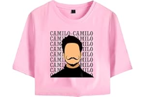 OUHZNUX Camiseta Corta con Estampado De Camilo Echeverry, Espectáculo De Baile para Mujer Ombligo Moda Streetwear Top Deportivo Simple, Sudadera Informal De Manga Corta para Cantante (2XS-2XL)