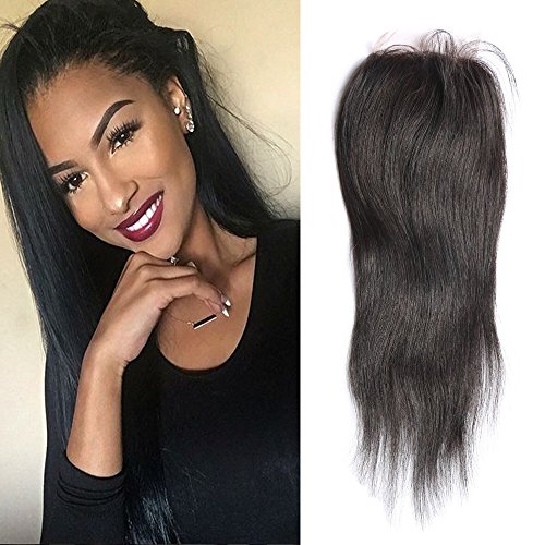 Sunwell Brazilian Virgin Lace Closure Human Hair Straight Free Part 4x4 Remy Lace Top Closure with Baby Hair Can be Bleached 130% Density Natural Color 8"
