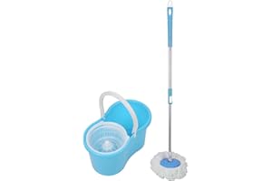 MUL-BOUTIQUE Mopp, Eimer mit Auswringer, Komplett-Set, Bodenwäsche, 360 ° drehbar, Eimer und Auswringer, einfach zu bedienen, Wischmopp aus Mikrofaser & Teleskopstiel (blau)