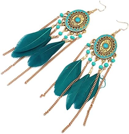 Xiang Womens Girls Feather Tassel Hook Ear Stud Chain Long Earrings Jewelry
