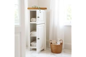 GROFurniture Slim Cabinet, Hallway Storage Unit, Corner Display Unit with Shelf, Freestanding Tall Bathroom Cabinet Storage Organiser, Ready Assembled (Slim White)