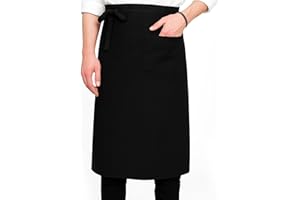 MBAIYO Vorbinder Schürze mit Tasche, Verstellbare Lang Vorbinder 68x70cm Kochschürze Halbe Kellnerschürze Arbeit Taillenschürze Schwarz für Männer Damen Herren Küche Restaurant Bistro Florist Cafe