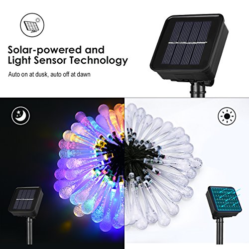 Solar Lichterkette, Vtin 50 LED Lichterkette Wasser Tropfen Silver String Fairy Wasserdichte Garten Beleuchtung, Weihnachtsdekoration, Dekorative Beleuchtung für Garten, Terrasse, Garten, Haus, Weihnachtsbaum, Feiern - 2
