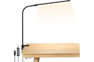 Lepro Desk Lamp Clip on Desk Lamp, for home office, 10 Brightness, 460 lumens, Dimmable USB Clamp Lamp, Adjustable Flexible Gooseneck Table Light for reading, study lamp for students, Black