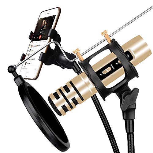 Lxxzz Micrófono De Condensador USB: Kit De Micrófono De Condensador Profesional con Trípode para iPhone, Android, Computadora Portátil, Grabación, Canto De Karaoke, Podcasting, Etc,Oro