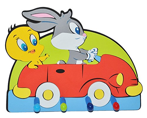 Preisvergleich Produktbild 3-D Kindergarderobe - Looney Tunes Tweety Bugs Bunny Auto - mit 4 Kleiderhaken Moosgummi - Garderobenhaken Wandhaken Kinder Garderobe Kind Wandgarderobe Haken / Kinderzimmer