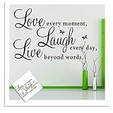 Hanmero Wandwelt Love every moment Laugh every day Live beyond words 0.00 cm mit 2 x Spruch Aufkleber butterfly wall für home-office, Kinderzimmer, Wandtattoo, corp Türfototapeten Fototapete Tapete Geburtstag für Jungen und Mädchen(70 cm x 50 cm, bk) - 4