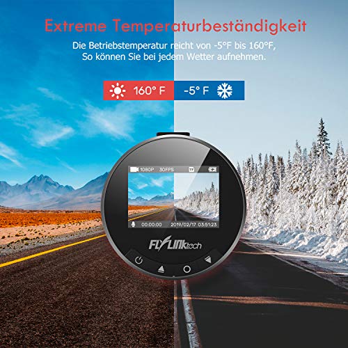 FLYLINKTECH DashCam, 1080P Full HD Auto Kamera, 170° Weitwinkelobjektiv, Mini DVR Fahren Rekorder, mit WDR, Bewegungserkennung, Parkmonitor, Loop-Aufnahme, Nachtsicht und G-Sensor - 7