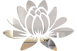 CREATCABIN 3D Acrylique Miroir Fleur de Lotus Sticker Mural Stickers Muraux Auto-Adhésif Amovible Écologique pour la Maison Chambre Salon Salle de Bains Décoration 13.7 x 9.8 Pouces, Argenterie
