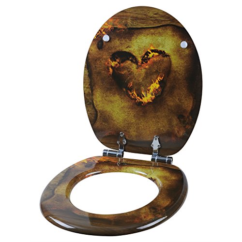 WOLTU #205 WC Sitz mit Absenkautomatik, MDF-Holzkern, , viele verschiedene Motive, aus Zink verchromt Scharniere, WS2667-1 - 4