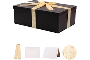 KdmNzoo Geschenkbox mit Deckel 31 x 21 x 11 cm, Geschenkbox mit Schleifen, Grußkarten, Raffia Hamper Shreds für schwarz