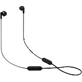 JBL Tune 215 - Cuffie auricolari wireless Bluetooth con microfono a 3 pulsanti, telecomando e cavo piatto, colore: Nero