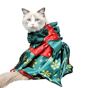 Cat Christmas Dress Bow-Knot Christmas Pet Costume Snowflake Pattern Clothes Cat Gown for Puppy Dog Cat (L)
