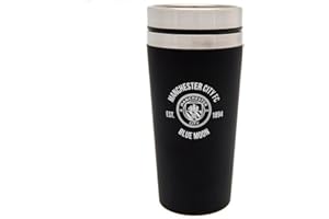 Manchester City FC - Termo/Taza de Viaje Diseño Escudo Executive (Talla Única) (Negro, Plateado)