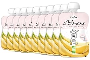 POPOTE - Compote de Bananes Bio - Dès 4/6 Mois - Gourde Individuelle 120g - Recette Lisse, Onctueuse - Première Découverte Fruitée - Gouter, Dessert - Format Pratique à Emporter - Pack 10 x 120g