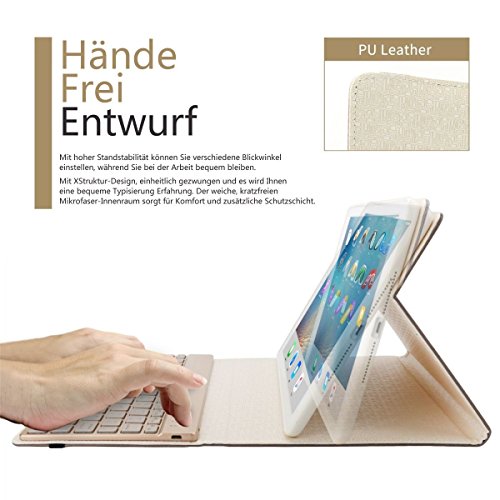 boriyuan Apple Ipad Air 2 Ultra Slim Alu Bluetooth Tastatur mit Ipad Air 2 2014 Case Schutzhülle Schale, unterstütztung 7 farbige Hintergrundbeleuchtung (Leder Case mit Alu Deutsch Tastatur Braun) - 3