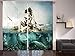Produktbild ERCGY Mermaid Decor Curtains, Woman Sitting On A Shell Birds Clouds Over Sea, Window Drapes 2 Panel Set for Living Room Bedroom, 57 inch X 41 inch