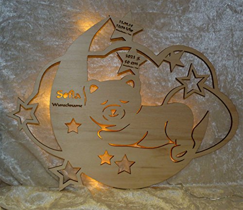 Taufgeschenke von Schlummerlicht24 Nachtlicht „Mondtraum Teddy Lampe“ mit Name nach Wunsch, LED-Lampe für das Kinderzimmer oder das Babyzimmer, ideal als Taufgeschenk oder als Geschenk zur Geburt, handgemacht - 3
