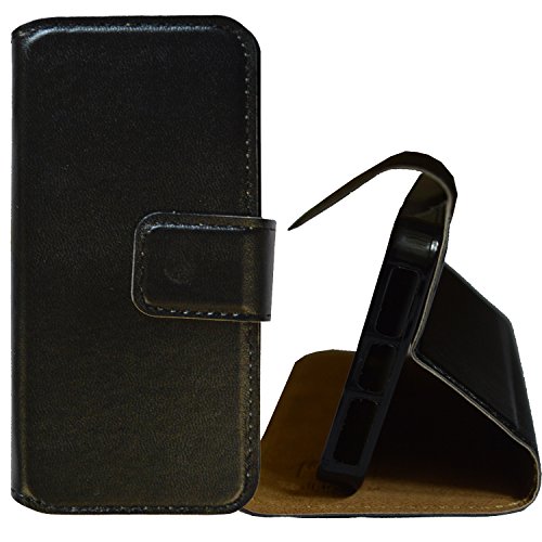 LOUD-THINKERS® Apple Iphone 5 5g PU Leather Case Cover Wallet Flip Case With Free Screen Protector and Stylus Pen (Book Wallet, Black Stand Case)