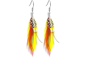 TUMUNDO Boucle d'oreille Plume Bijoux Cuir Perle Rose Rouge Jaune Rose vif Verte