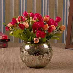 TIED RIBBONS Faux Multicolor Flowers with Mercury Glass Vase for Home Decor Center Table Bedroom Living Room and Office Decoration (Multicolor)