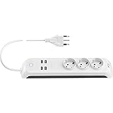 Vimar 00447.CC.B Multipresa smart Wifi, compatibile con Alexa e Google home, 3 uscite Schuko, 4 USB A, spina 16A, controllo v