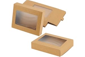 BENECREAT 12 paquetes de cajas de papel kraft, cajas de regalo de dulces de 1 cm, recipientes rectangulares con ventana transparente para la presentación de galletas, rosquillas, accesorios para
