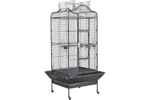 Abician Grande Cage Oiseaux pour Perroquet Grande Cage à Oiseaux exquise avec Toit Ouvrable 81 x 77 x 154 cm Noir