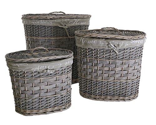 Wäsche-Weidenkorb Wäschekorb 3er Set Korb Braun Rund Korb für Wäsche