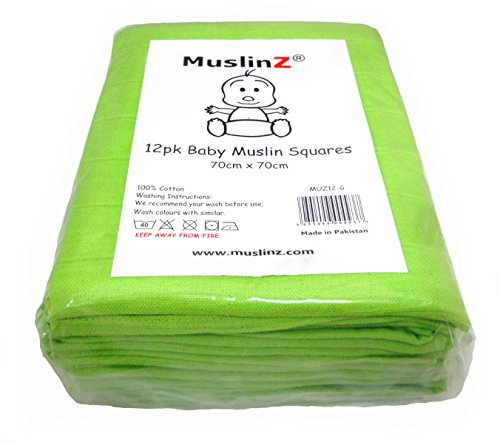Preisvergleich Produktbild Muslinz Hochwertige Baby-Musselintücher, quadratisch, Grün, 12 Stück