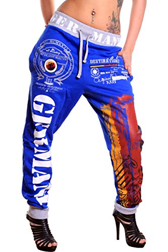Damen Jogginghose Germany 100% Baumwolle (XL=Fällt Groß aus, Blau)