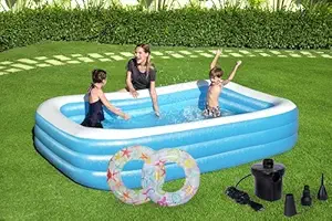 Prime 10 Feet Inflatable Swimming Pool Bath Tub with Electronic Air Pump and Swimming Ring for Kids and Adults for Indoor Outdoor Backyard Garden Use Pack of 1