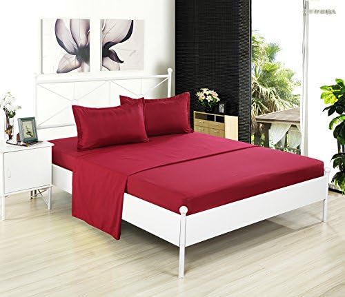 Kuality Bedding 4-Piece Bed Sheet Set (1 Fitted Sheet, 1 Flat Sheet, 2 Pillow Cases) Easy Care Anti-Wrinkle Stain & Fade Resistant, King Size, Burgendy