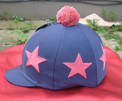 Equestrian-Horse-Riding-navy-Hat-cover-with-red-star-design-and-pom-pom