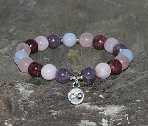 Pink Quartz, Blue Lace Agate, Lepidolite, Kunzite &amp; Pink Tourmaline Beaded Bracelet Infinite Bracelet 8mm Gemstone Bracelet Wrist Mala Beads