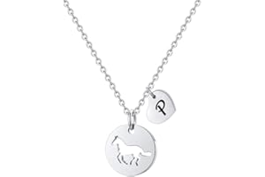 TINGN Caballos Niñas Regalo Mujeres Acero Inoxidable Corazón Inicial Hueco Caballos Colgante Caballos Regalos para Niñas Mujeres Caballos Joyería Caballos Cadena para Adolescentes Niñas Pequeñas