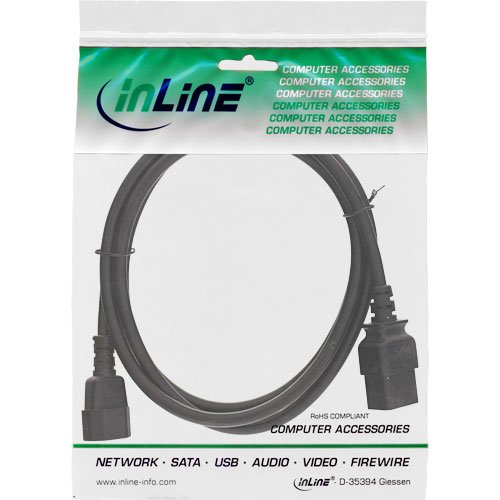 InLine 16659F Netz Adapterkabel, IEC-60320 C14 auf C19, 3 x 1,5mm², maximum 10A, 1m schwarz - 2