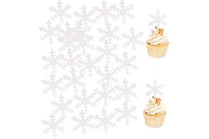 Morofme 50pcs weißer essbarer Schneeflocke-Kuchen-Kuchen-Dekor, essbarer gefrorener Kuchen-Deckel, Winter-Kuchen-Deckel, essbarer Schneeflocken-Kuchen-Kuchen-Dekoration für Weihnachten Winter Frozen