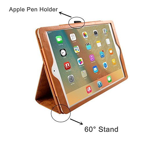 Boriyuan Ipad Pro 9.7 Hülle Echt Leder Case Smart Cover Schutztasche aus echtem Leder für das Apple iPad Pro 9.7 Zoll mit Standfunktion, Auto Sleep Wake up und Fach für Kreditkarten (Farbe: Braun) - 8