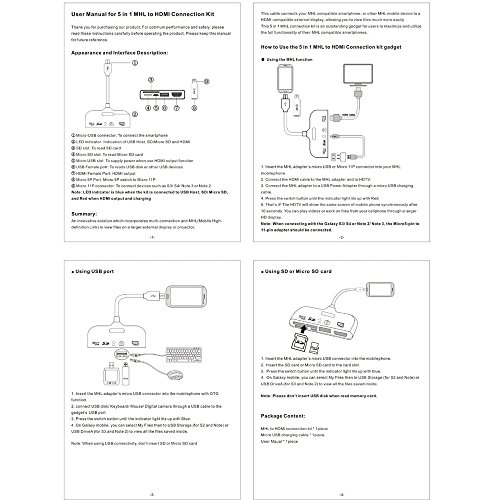 arlymama 5-in-1 Micro USB MHL zu HDMI Kabel mit OTG Kamera Connection Kit/11 Pin Micro USB Adapter für Samsung Galaxy S2 S3 S4 i9500 Galaxy Note, Note II (Micro 5-Pin auf SD Karte Slot/TF-Karte Slot/Micro-USB 2.0/HDMI) – Schwarz - 4