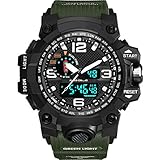 ZIHENGUO Herren-Sportuhr, WR50M Wasserdichte Digitale Militäruhren mit Countdown/Timer/Alarm, schlagfeste LED-Analog-Armbanduhr,Green
