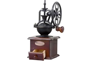 Tixiyu Moulin à café manuel en céramique Rétro Moulin à main à épices avec tiroir Moulin à manivelle 27 x 11,5 x 11,5 cm