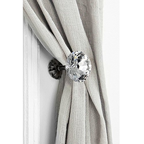 btsky ein Paar Extra Groß, 60 mm Glas Kristall Vorhang halten Rücken Raffhalter Wandhaken Quaste Halter mit Chrom Boden schwarz - 8