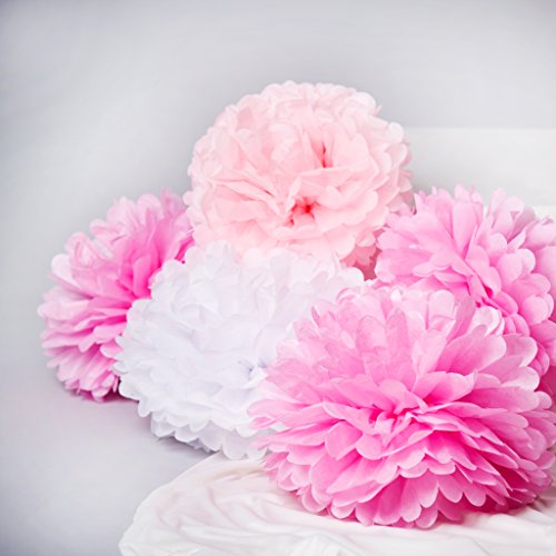 Bliqniq 5x farbig Pompons deko Papierblumen für Hochzeit Gebutztag Babytaufe 35cm