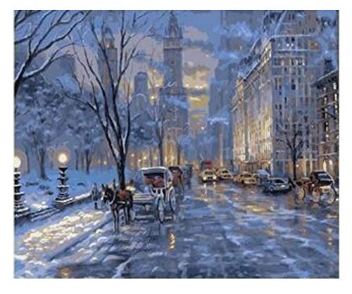 QAZZSF Winterabend In New York Farbe Nach Anzahl Kit DIY Acrylbild Auf Leinwand Für Wohnzimmer Wohnkultur Digitales Malen 40X50CM