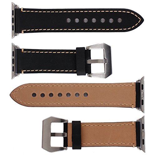Apple Watch 42mm Correa  ZRO Vendimia Cuero Genuina Reemplazo Correa de Reloj con Seguro Cierre de Metal Hebilla para Apple iWatch Serie 2  Serie 1  Negro