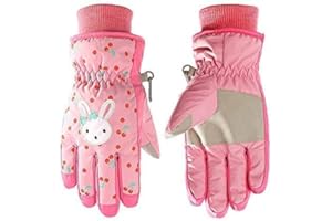 HuoBi Kids Ski Gloves Waterproof Breathable Snow Snowboard Gloves Girls Children Winter Cold Weather Gloves Cartoon Rabbits Pattern for Cycling Sledding Skating Running Sports